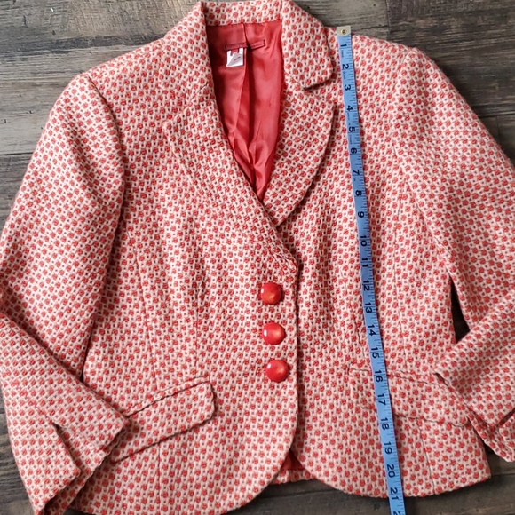RETRO Style ANTHROPOLOGIE Spring Coral & Cream Tapemeasure Blazer US Size 6 - Picture 6 of 9